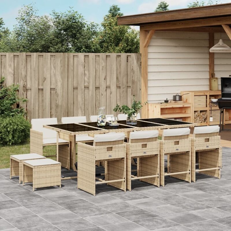 13-tlg. Garten-essgruppe Mit Kissen Beige Poly Rattan - Vidaxl