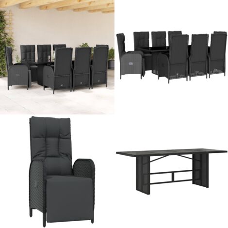 9-tlg. Garten-Essgruppe mit Kissen Schwarz Poly Rattan - Garten Möbel Set - Garten Essgruppe - Outdoor Esstisch - Terrassenset - Rattan Gartenmöbel - Home & Living