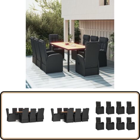 9-tlg. Garten-Essgruppe mit Kissen Schwarz Poly Rattan - Gartensessel - Gartenmöbel - Outdoor Möbel - Esstisch - Essgruppe