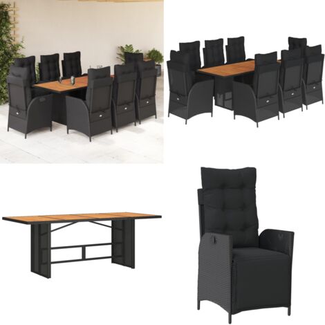 9-tlg. Garten-Essgruppe mit Kissen Schwarz Poly Rattan - Gartentisch - Gartenstuhl