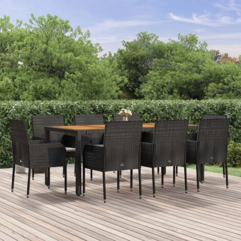 9-tlg. Garten-Essgruppe mit Kissen Schwarz Poly Rattan vidaXL