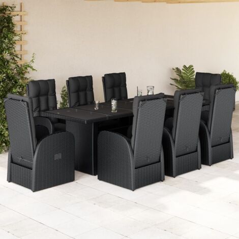 9-tlg. Garten-Essgruppe mit Kissen Schwarz Poly Rattan vidaXL
