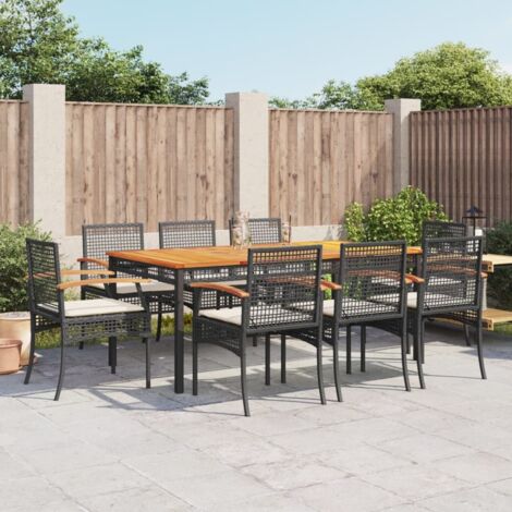 9-tlg. Garten-Essgruppe mit Kissen Schwarz Poly Rattan vidaXL
