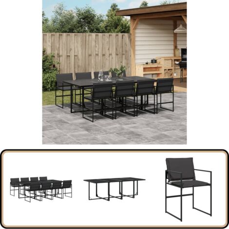 9-tlg. Garten-Essgruppe mit Kissen Schwarz Textilene - Gartentisch - Gartenmöbel Set - Esstisch - Gartenset - Outdoor Essgruppe