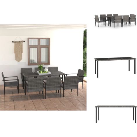 9-tlg. Garten-Essgruppe Poly Rattan Grau - Gartengruppe - Esstisch - Outdoor-Möbel - Gartenmöbelset - Polyrattan