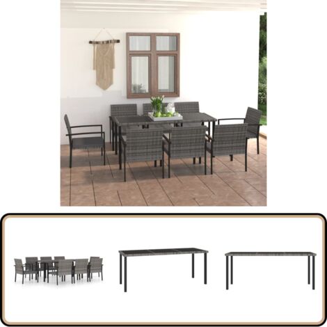 9-tlg. Garten-Essgruppe Poly Rattan Grau - Gartengruppe - Esstisch - Outdoor-Möbel - Gartenmöbelset - Polyrattan
