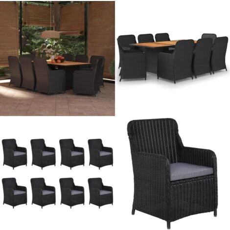 9-tlg. Garten-Essgruppe Poly Rattan Schwarz - Gartenmöbelset - Esstisch - Gartensessel - Outdoor Möbel - PE-Rattan - Home & Living
