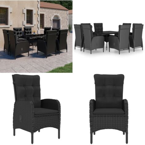 9-tlg. Garten-Essgruppe Poly Rattan und Glas Schwarz - Gartengruppe - Esstisch - Gartenstuhl - Outdoor Möbel - Rattan Gartenmöbel - Home & Living