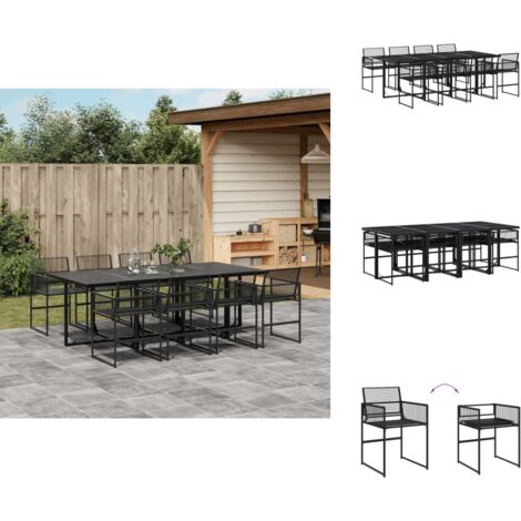 9-tlg. Garten-Essgruppe Schwarz Poly Rattan - Gartentisch - Gartenstühle - Essgruppe - Gartenmöbel - Outdoor Möbel