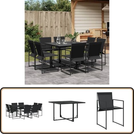9-tlg. Garten-Essgruppe Schwarz Textilene - Gartentisch - Esstisch - Gartenmöbel - Rattanmöbel - Outdoor-Möbel