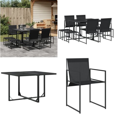 9-tlg. Garten-Essgruppe Schwarz Textilene - Gartentisch - Gartenmöbel Set - Esstisch - Gartenstühle - Rattanmöbel - Home & Living