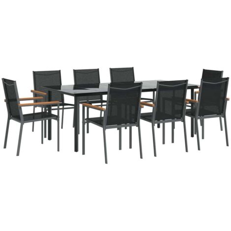 9-tlg. Garten-Essgruppe Schwarz Textilene und Stahl vidaXL