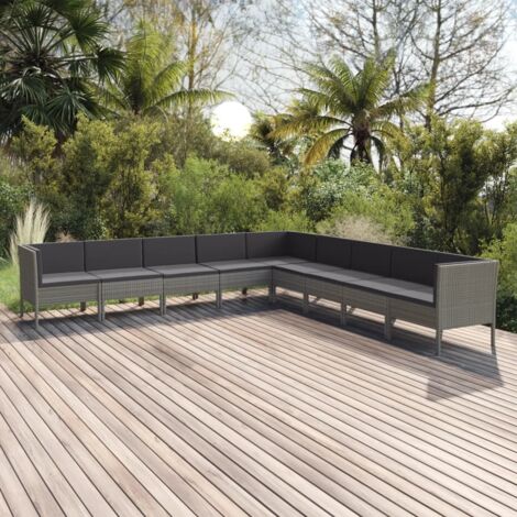 9-tlg. Garten-Lounge-Set, Gartenmöbel-Set, Terrassen-Sitzgruppe mit Auflagen Poly Rattan Grau ZDEH51657 BonneVie
