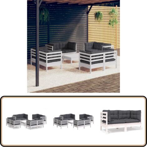 9-tlg. Garten-Lounge-Set mit Anthrazit Kissen Kiefernholz - Gartenmöbel - Loungesessel - Outdoor Möbel - Kiefernholz - Gartenlounge