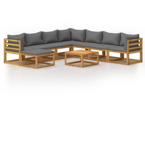 9-tlg. Garten-Lounge-Set mit Auflagen Massivholz Akazie vidaXL