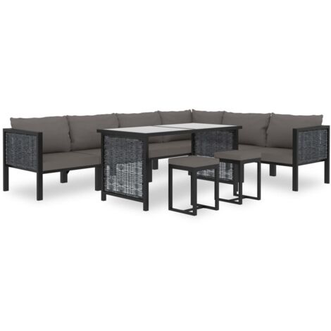 9-tlg. Garten-Lounge-Set mit Auflagen Poly Rattan Anthrazit vidaXL