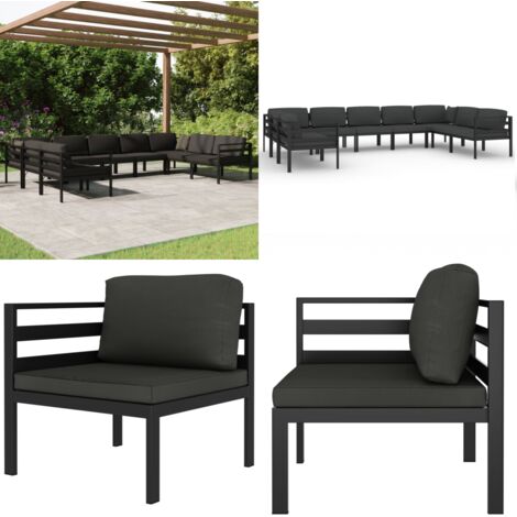 9-tlg. Garten-Lounge-Set mit Kissen Aluminium Anthrazit - Aluminiummöbel - Gartensofa