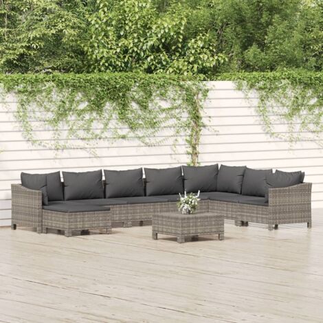 9-tlg. Garten-Lounge-Set mit Kissen Grau Poly Rattan vidaXL