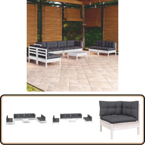 9-tlg. Garten-Lounge-Set mit Kissen Kiefer Massivholz - Gartensaison - Lounge Set - Gartenmöbel - Kiefernholzmöbel - Outdoor Möbel