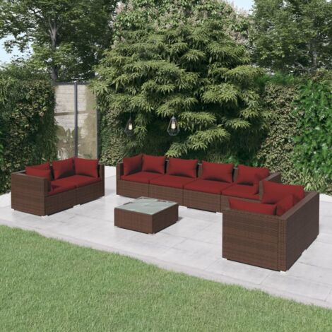 9-tlg. Garten-Lounge-Set mit Kissen Poly Rattan Braun