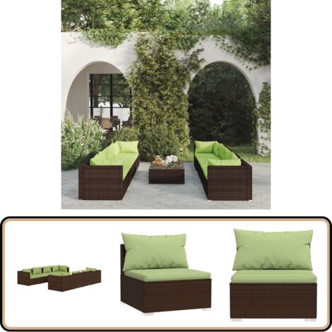 9-tlg. Garten-Lounge-Set mit Kissen Poly Rattan Braun - Gartensitzgruppe - Lounge Set - Outdoor Möbel - Gartenmöbel - Rattan Gartenmöbel