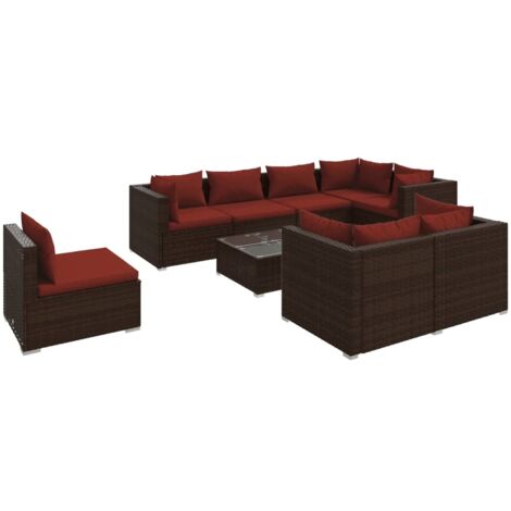 9-tlg. Garten-Lounge-Set mit Kissen Poly Rattan Braun vidaXL