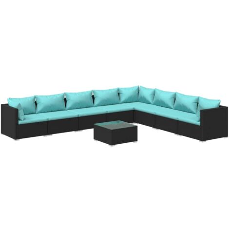 9-tlg. Garten-Lounge-Set mit Kissen Poly Rattan Schwarz vidaXL
