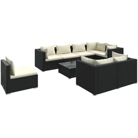 9-tlg. Garten-Lounge-Set mit Kissen Poly Rattan Schwarz vidaXL