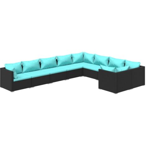 9-tlg. Garten-Lounge-Set mit Kissen Poly Rattan Schwarz vidaXL