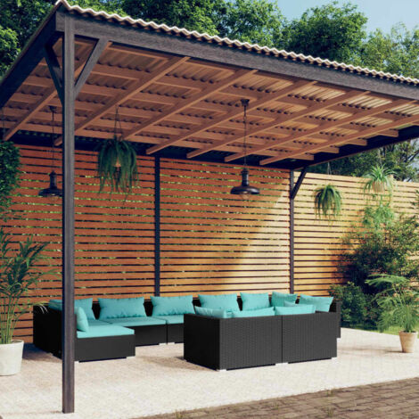 9-tlg. Garten-Lounge-Set mit Kissen Schwarz Poly Rattan vidaXL