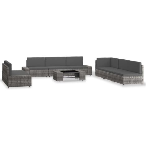 9-tlg. Garten-Lounge-Set Poly Rattan Grau vidaXL