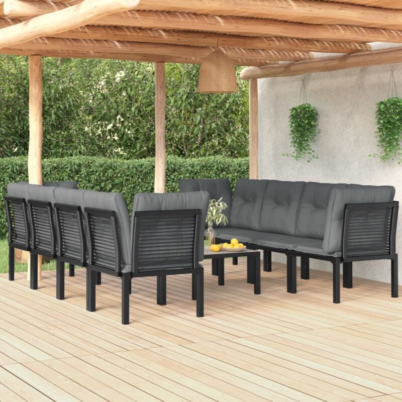 9-tlg. Garten-lounge-set Schwarz Und Grau Poly Rattan - Vidaxl