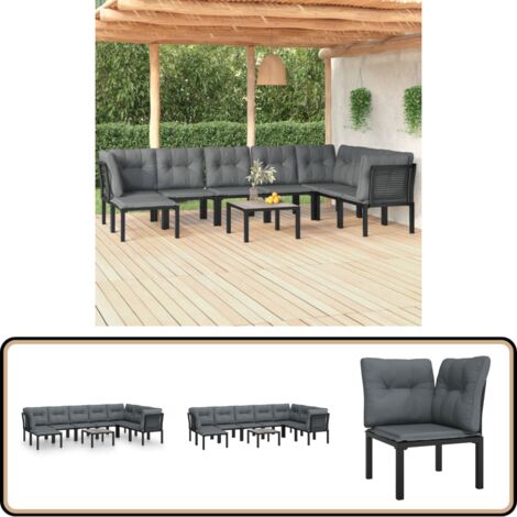 9-tlg. Garten-Lounge-Set Schwarz und Grau Poly Rattan - Gartensessel - Loungesessel - Gartenmöbel Set - PE-Rattan Möbel - Wetterfeste Gartenmöbel
