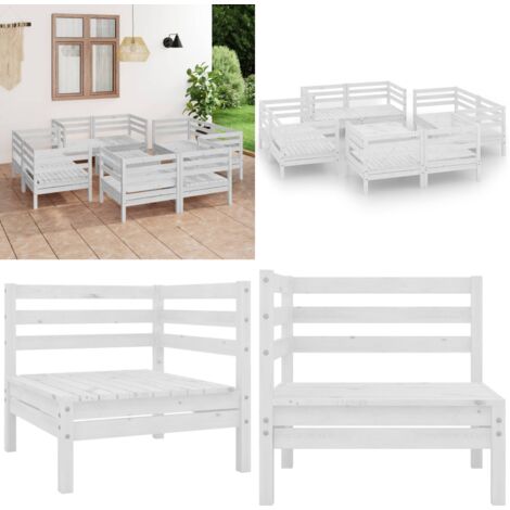9-tlg. Garten-Lounge-Set Weiß Kiefer Massivholz - Gartenmöbeln - Loungesessel - Gartenloungeset - Kiefernholzmöbel - Outdoor Möbel - Home & Living