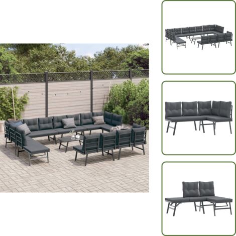 9-tlg. Garten-Sitzgruppe mit Kissen Schwarz Stahl - Gartenzubehör - Gartentisch - Gartenstuhl - Gartenbank - Outdoor Möbel