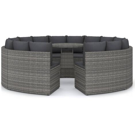 9-tlg. Garten-Sofagarnitur mit Auflagen Poly Rattan Grau vidaXL