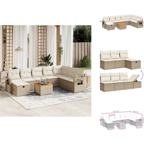 9-tlg. Garten-Sofagarnitur mit Kissen Beige Poly Rattan - Gartenmöbel Set - Esszimmergarnitur Outdoor - Rattan Gartenset - Lounge Garnitur - Balkonmöbel