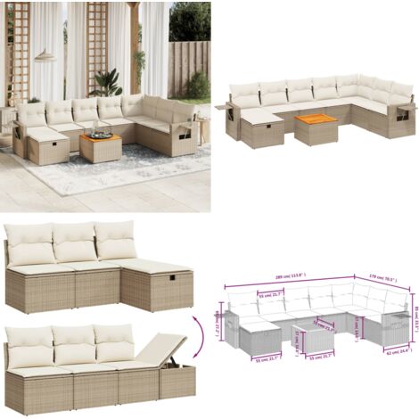 9-tlg. Garten-Sofagarnitur mit Kissen Beige Poly Rattan - Gartenmöbel Set - Esszimmergarnitur Outdoor - Rattan Gartenset - Lounge Garnitur - Balkonmöbel - Home & Living