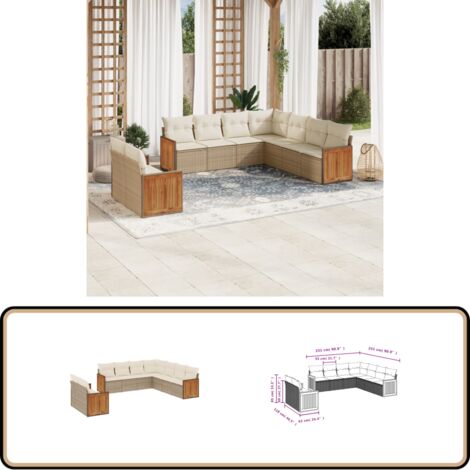 9-tlg. Garten-Sofagarnitur mit Kissen Beige Poly Rattan - Gartensofas - Gartenmöbelset - PE-Rattan Möbel - Outdoor Lounge Set - Balkonmöbel