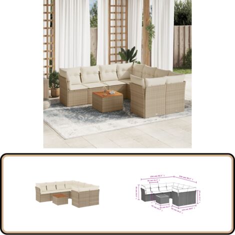 9-tlg. Garten-Sofagarnitur mit Kissen Beige Poly Rattan - Gartensortiment - Esszimmergarnitur - Lounge Set - Gartenmöbelset - Rattan Möbel