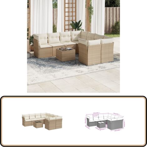 9-tlg. Garten-Sofagarnitur mit Kissen Beige Poly Rattan - Gartensortiment - Outdoor Möbel - Lounge Set - Rattan Sofa - Gartenlounge