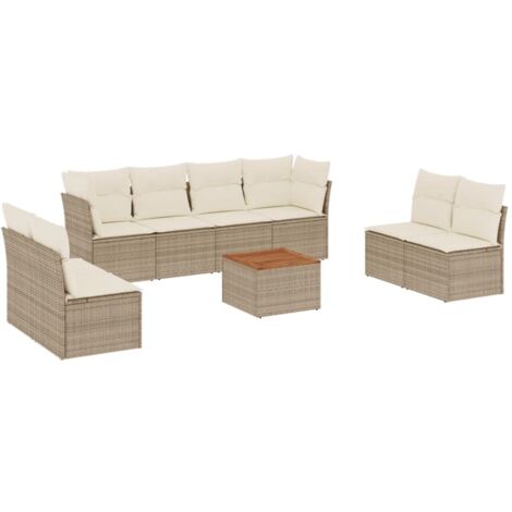 9-tlg. Garten-Sofagarnitur mit Kissen Beige Poly Rattan vidaXL