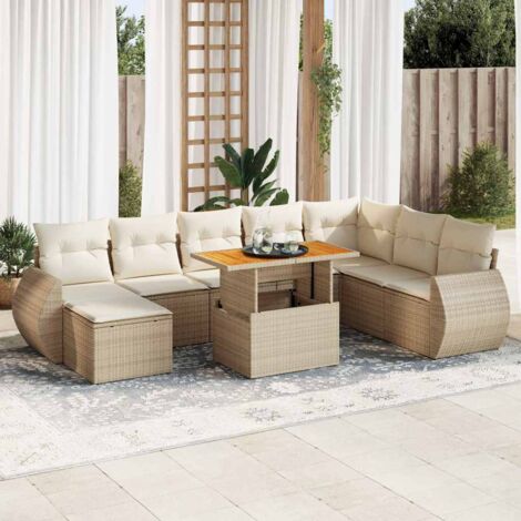 9-tlg. Garten-Sofagarnitur mit Kissen Beige Poly Rattan vidaXL