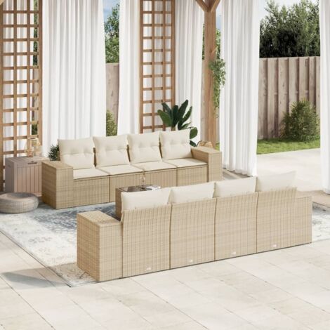 9-tlg. Garten-Sofagarnitur mit Kissen Beige Poly Rattan vidaXL