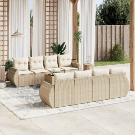 9-tlg. Garten-Sofagarnitur mit Kissen Beige Poly Rattan vidaXL