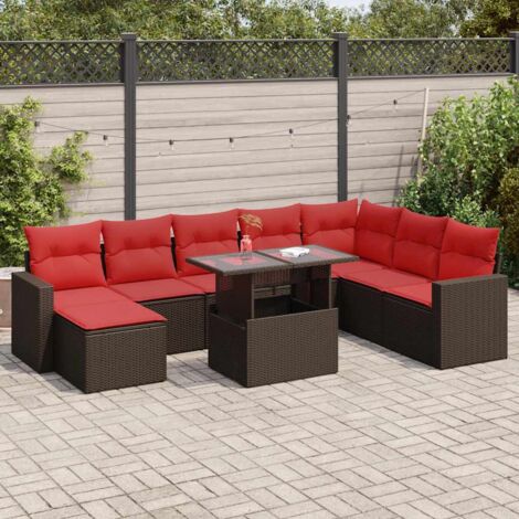 9-tlg. Garten-Sofagarnitur mit Kissen Braun Poly Rattan Akazie vidaXL