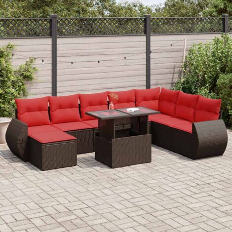 9-tlg. Garten-Sofagarnitur mit Kissen Braun Poly Rattan Akazie vidaXL