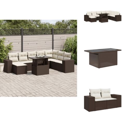9-tlg. Garten-Sofagarnitur mit Kissen Braun Poly Rattan - Garten Sofagarnitur - Garten Sofagarnituren - Outdoor Sofagarnitur - Sofagarnitur Terrasse