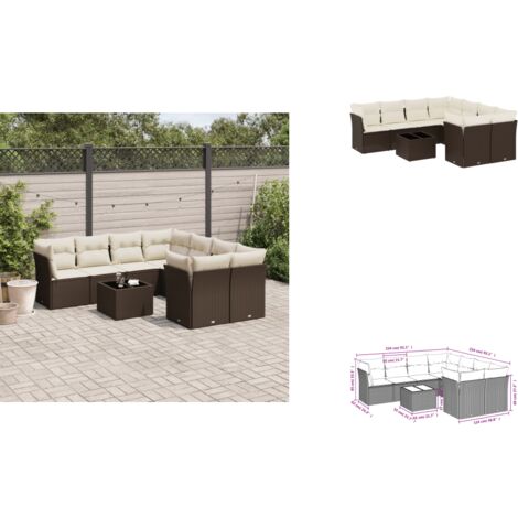 9-tlg. Garten-Sofagarnitur mit Kissen Braun Poly Rattan - Garten Sofagarnitur - Garten Sofagarnituren - Outdoor Sofagarnitur - Sofagarnitur Terrasse
