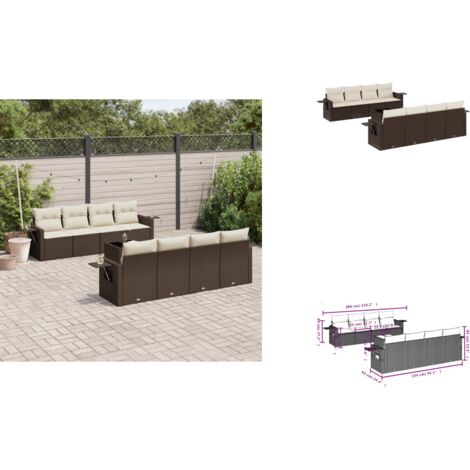 9-tlg. Garten-Sofagarnitur mit Kissen Braun Poly Rattan - Garten Sofagarnitur - Garten Sofagarnituren - Outdoor Sofagarnitur - Sofagarnitur Terrasse